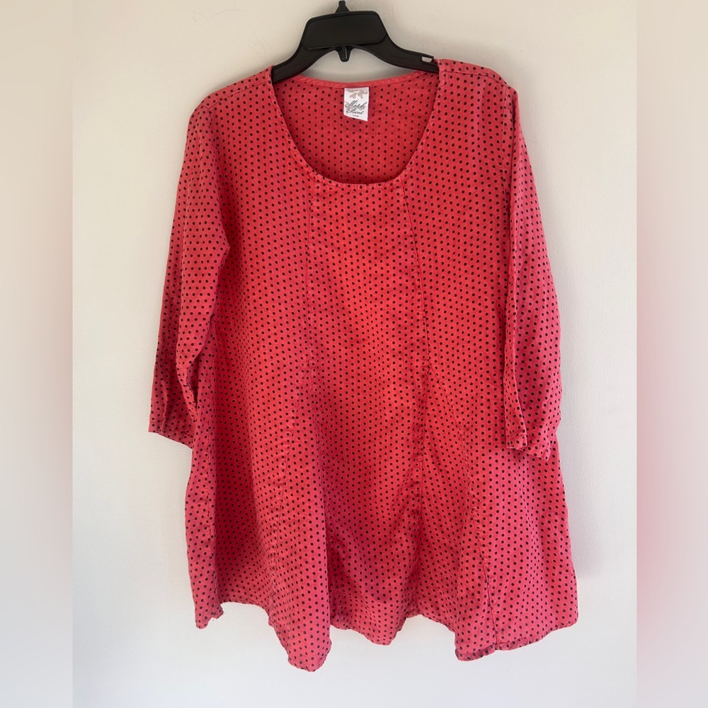 VTG MATCH POINT 90s 100% Linen Polka Dot Oversized Lagenlook Tunic USA Made | S - Picture 3 of 9